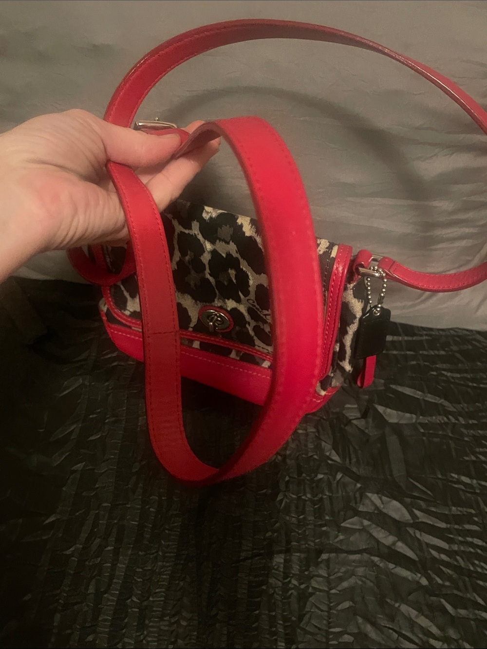 Coach Red Leather & Leopard-Print Crossbody - Picture 4 of 17